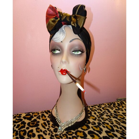 Vintage Kathie Lee Collection Extra Large Floral Scarf black roses head wrap bow - Picture 7 of 16